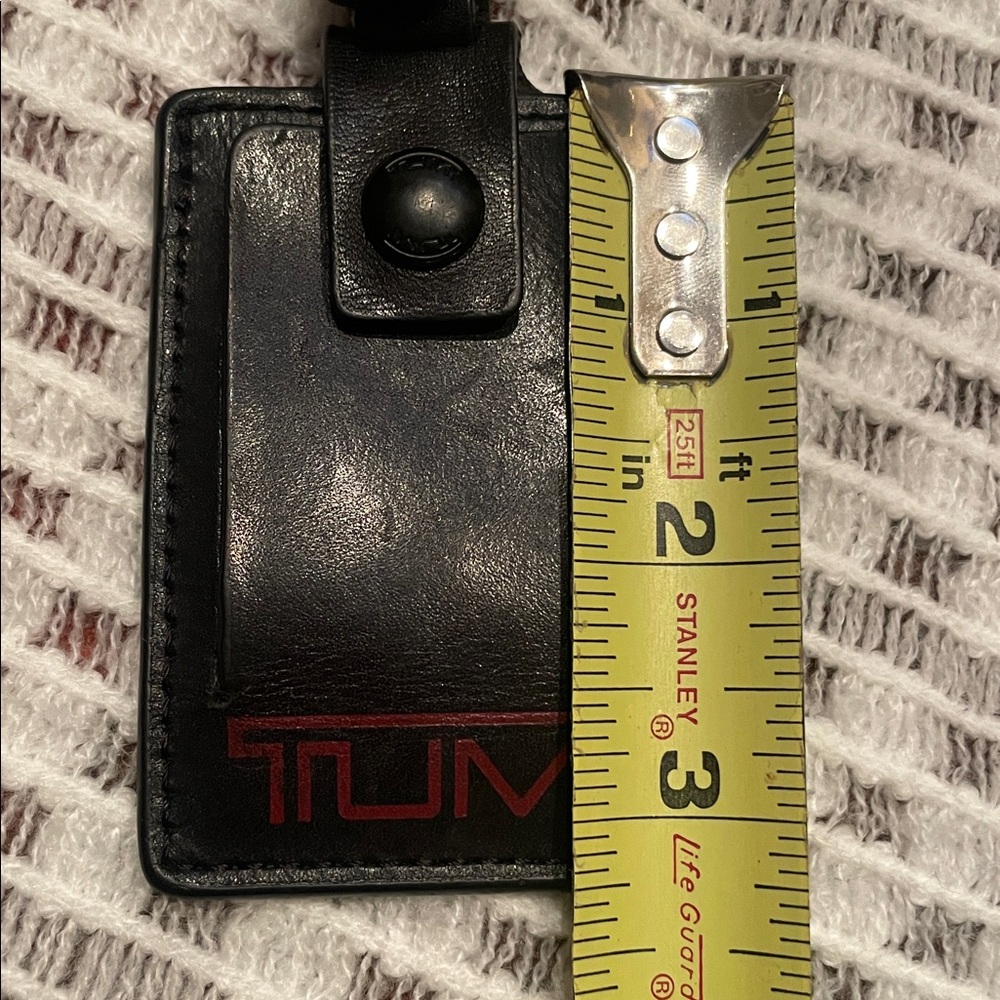 Tumi Black Leather Luggage Tag with Red Logo Accent - Picture 10 of 10